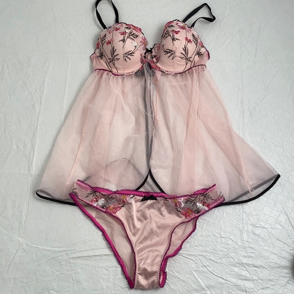 Victoria’s Secret light pink and black babydoll 36C snd satin panty L - Picture 4 of 16